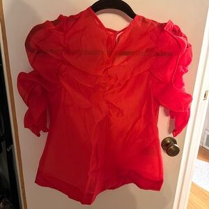 Red/orange rushed sleeve blouse.